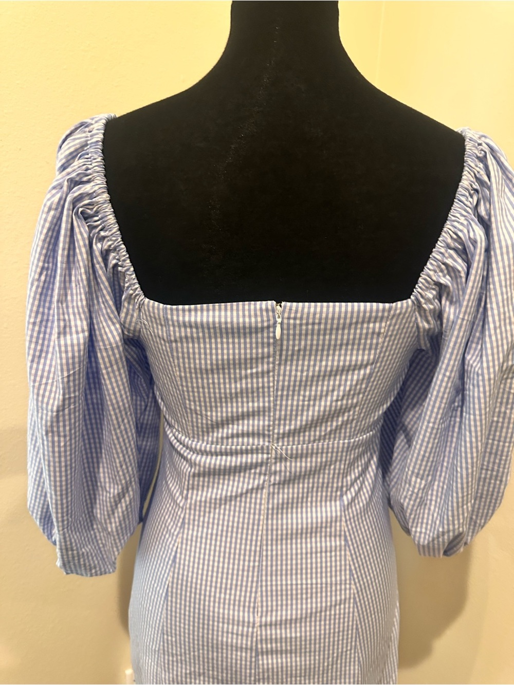Forever21 Square Neck Puff-Sleeve Mini Dress in Light Blue Gingham Small - Picture 10 of 15